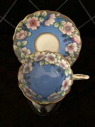 Royal Stafford Tea Cup Saucer Floral Garland Blue 7751 England