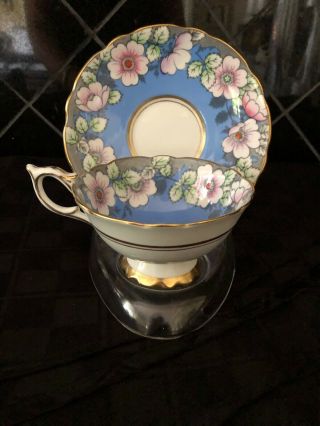 Royal Stafford Tea Cup Saucer Floral Garland Blue 7751 England 3