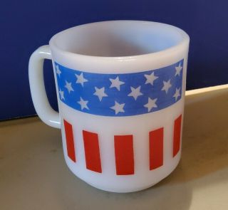 Vintage Glasbake America Flag Mugs Milk Glass Usa Coffee Cup Red Blue D Handle