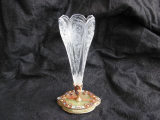 Antique French Enameled Gilt Bronze Etched Crystal,  Epergne,  Late 19th.