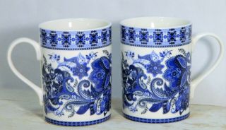 Coffee Mugs/tea Cups/kent Pottery/ceramic/blue/white/flowers/set 2