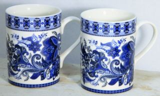 Coffee Mugs/Tea Cups/Kent Pottery/Ceramic/Blue/White/Flowers/Set 2 3