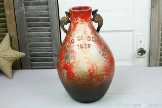 Red Olive Oil Pottery Jar Container Bulbous Large Olio Di Olive 1818 Iron Handle