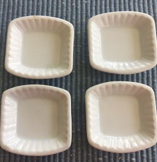 4 Vintage Antique J & G Meakin White Ironstone Square Butter Pats,  Circa 1890
