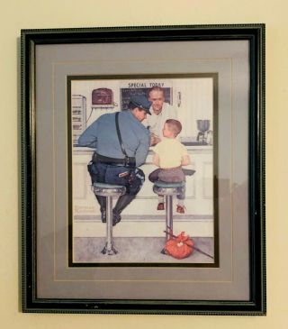 Norman Rockwell The Runaway Framed And Matted Print,  Policeman & Runaway Boy