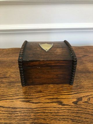 Antique Vintage English Oak Trinket Jewelry Cigarette Box W Silver Shield