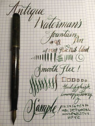 Antique Waterman’s Ideal 92 Fountain Pen W 14k Gold Vintage Flex Nib