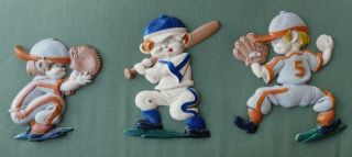 3 Piece Vintage Cast Iron " Sexton " Baseball Player Wall Plaques Child 