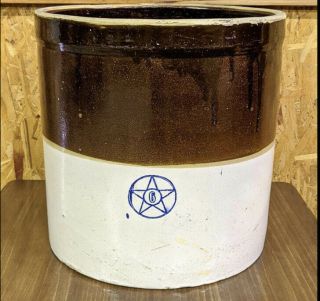 Antique Blue Star Stoneware Co Usa 6 Gallon Two Toned Glazed Crock 13”h 13”w