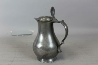 A GREAT 18TH - 19TH C PEWTER FLAGON WITH APPLIED HANDLE AND LID IN OLD COLOR 3