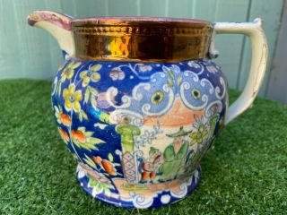 Early 19thc Staffordshire Chinoiserie Decorated Pitcher Or Jug C1810s
