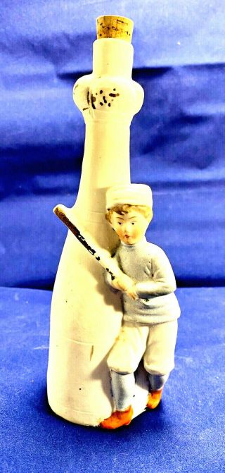 Painted Figure Champagne Bottle With Baseball Boy Schafer Vater Porcelain Bisque