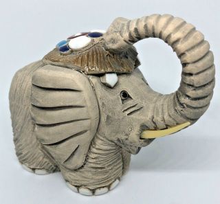 Retired Artesania Rinconada Elephant W/ Enameled Top & Plastic Tusks Uruguay