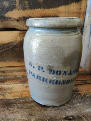 A P Donaghho Antique Stoneware Salt Glaze Crock Jar 1 Gallon Capacity.