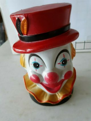 Vintage 1974 Hard Plastic Clown Head Circus Coin Bank With Stopper