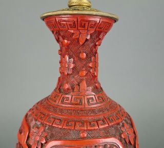 Fine Antique Chinese Carved Red Cinnabar Lacquer Vase Table Lamp 3