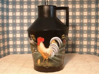 Vintage Galvanized Water Can Rooster Country Farms Hand Painted Folk Art