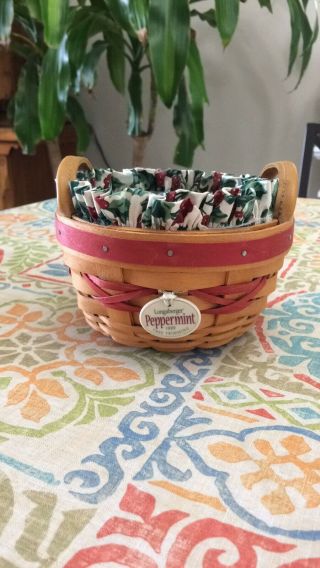 Longaberger 1999 Tree Trimming Red Peppermint Basket Combo Holly Leaves