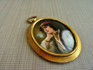 Painting On Porcelain Of Gypsy Portrait In Oval Bronze Frame (36431)