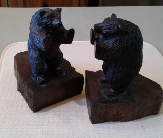 Antique Black Forest Carved Walnut Wood Bear Bookends - 3