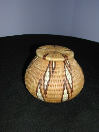 African Grass Basket From Botswana,  3 - 3/4 Height; 15 - 1/2 " Around At Its Widest