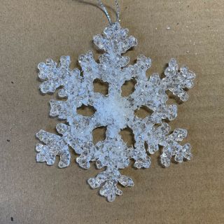 Snowflake Ornament Set Of 6 Christmas Holiday Clear Plastic Snow Textured