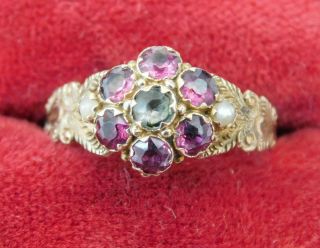 Vintage Victorian Hallmarked 9ct Gold Pearl Amethyst Stone ? Ring Size M