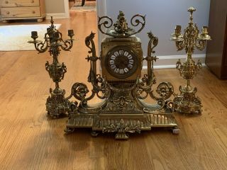 Antique French Clock Set - Gilt/bronze Style