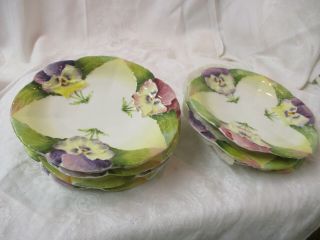 Antique France Choisy - Le - Roi Majolica 7 Bread Butter Plates Pansies