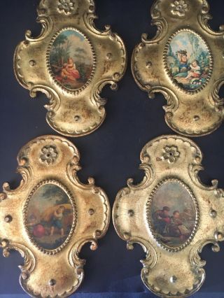 4 Seasons Vintage Florentia Wood Gold Gilt Wall Plaques Decorative Craft Italy