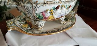 Portugese Hand Painted Ceramic Soup Tureen And Platter