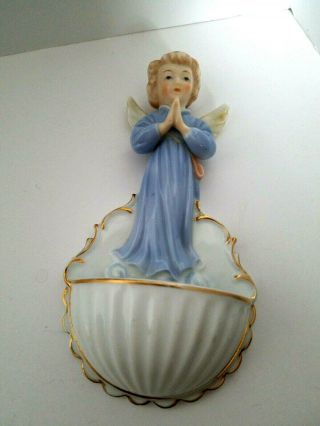 Vintage Porcelain Angel Wall Pocket Holy Water Font