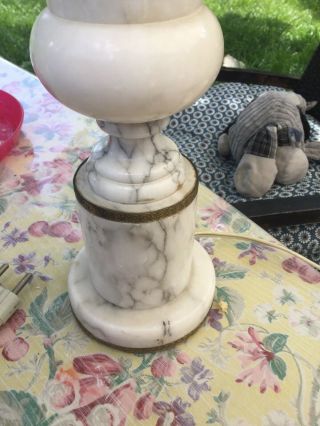 Vintage French Italian White Alabaster Marble Table Lamp France Neoclassical 12”