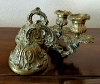Ornate Victorian Brass Candle Holder Set Of 2 Very Heavy Antique Vintage