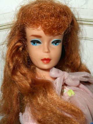 Vintage Titian Ponytail Barbie Doll In Nightie Negligee 965,  Dog Pink Heels