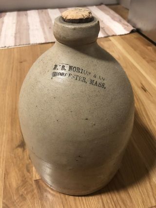 F.  B.  Norton & Co.  Worcester Mass Antique 1800s Jug Crock Stoneware England