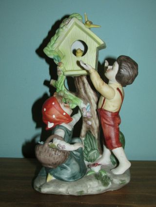 Vintage Porcelain Capodimonte? Children Boy Girl Birdhouse Figurine 7 3/4 " Tall