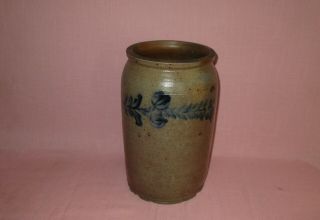 Antique 19th C Stoneware Flower Decorated 2 Gal Pennsylvania Jar Crock 12 1/2 "