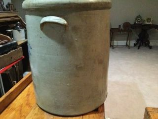 Antique 6 Gallon Bee Sting Blue Decorated Stoneware Crock With Handles 2
