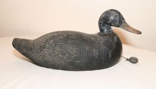 Antique Hand Carved Wood Folk Art Swivel Head Black Duck Decoy Bird Sculpture