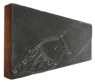 Early - Mid 20th C American Antique Pointing Finger Carved Wood Stamp/print Block