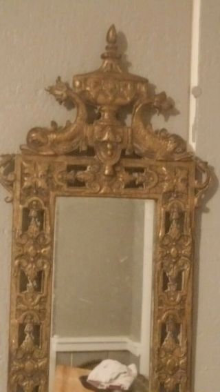 Antique Bronze Wall Mirror with 2 Candle Holders in Baroque Style Dolphins 2