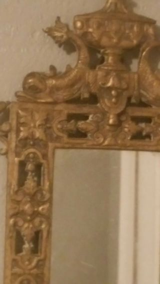 Antique Bronze Wall Mirror with 2 Candle Holders in Baroque Style Dolphins 3