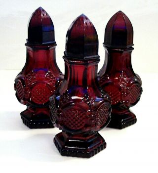 Vintage Avon Ruby Red Glass Cape Cod 2 Salt & 1 Pepper Shaker (set Of 3)