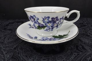 Avon Blossoms Of The Month Tea Cup & Saucer July Larkspur Purple Flowers