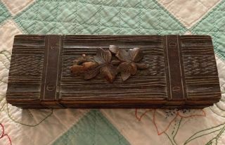 Vintage Antique Tramp Art Box Small Leave Carving Unusual Wood