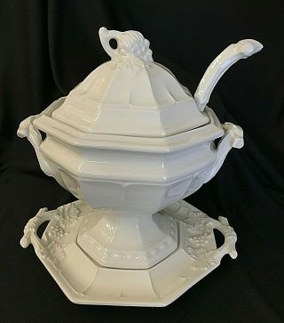 Vint Red Cliff Ironstone Soup Tureen W/ Ladle & Underplate Grape 4pc