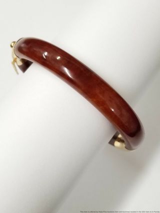 Vintage 14k Gold Rust Jadeite Jade Hinged Bangle Bracelet