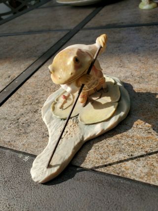 Beatrix Potter Figurine Jeremy Fisher Punting Frog Toad Fishing / Signed 2