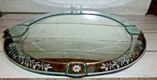 Vintage Art Deco Beveled Edge Wall Mirror Etched Flowers 32 " By 25 "